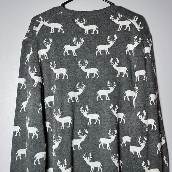 Lerros XL Reindeer Knit Sweater Gray Crewneck Winter Holiday Nordic Pullover - Picture 9 of 11